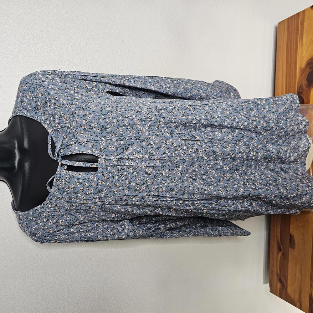 NWT Suzanne Betro Periwinkle & White Floral Tie-Front Tunic Size XL